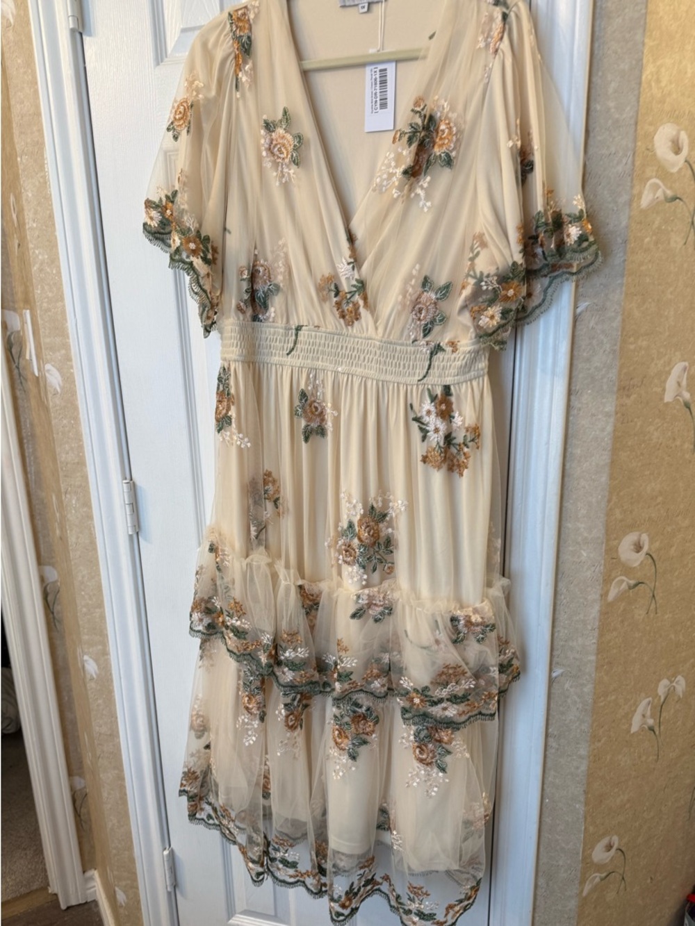 Baltic Born Cream Embroidered Floral Midi Dress